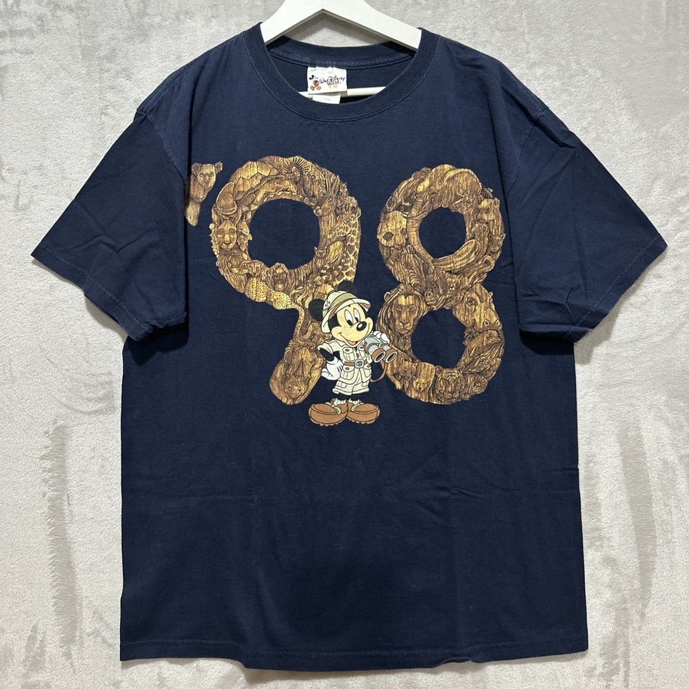 Vintage Disney Shirt Men's L Blue Animal Kingdom 98 Mickey Safari Graphic 90s